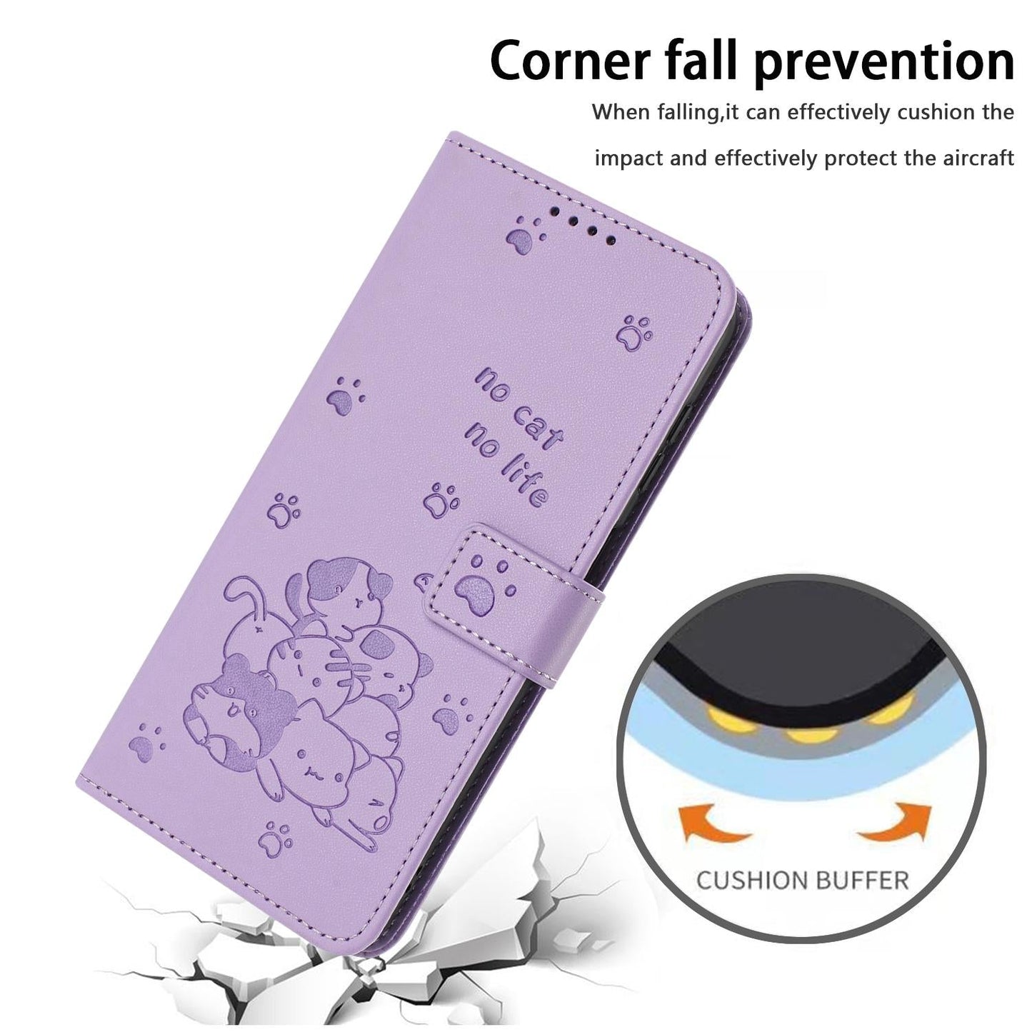 For vivo V50 5G Global Embossed Kitten Phone Leather Case with Lanyard(Purple)