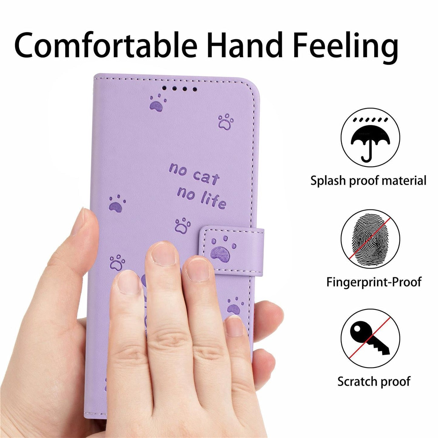 For vivo V50 5G Global Embossed Kitten Phone Leather Case with Lanyard(Purple)