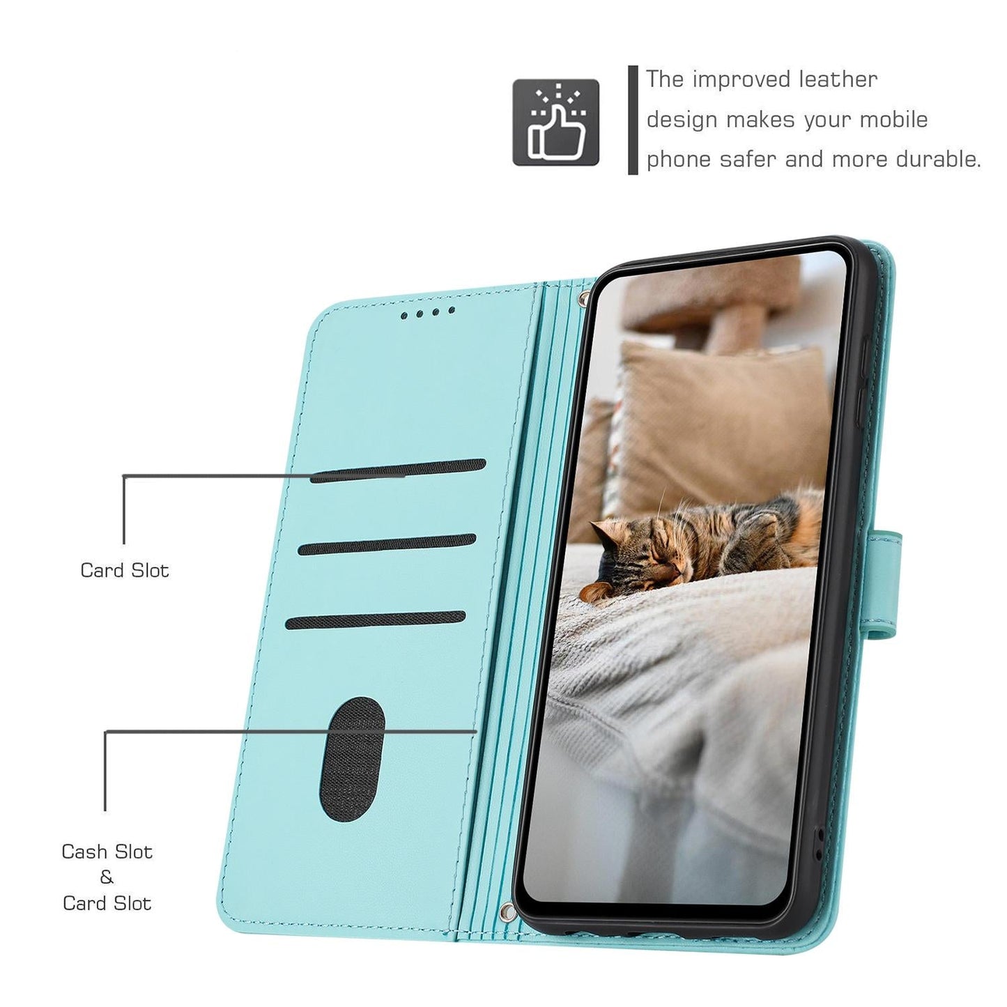 For vivo V50 5G Global Embossed Kitten Phone Leather Case with Lanyard(Mint Green)