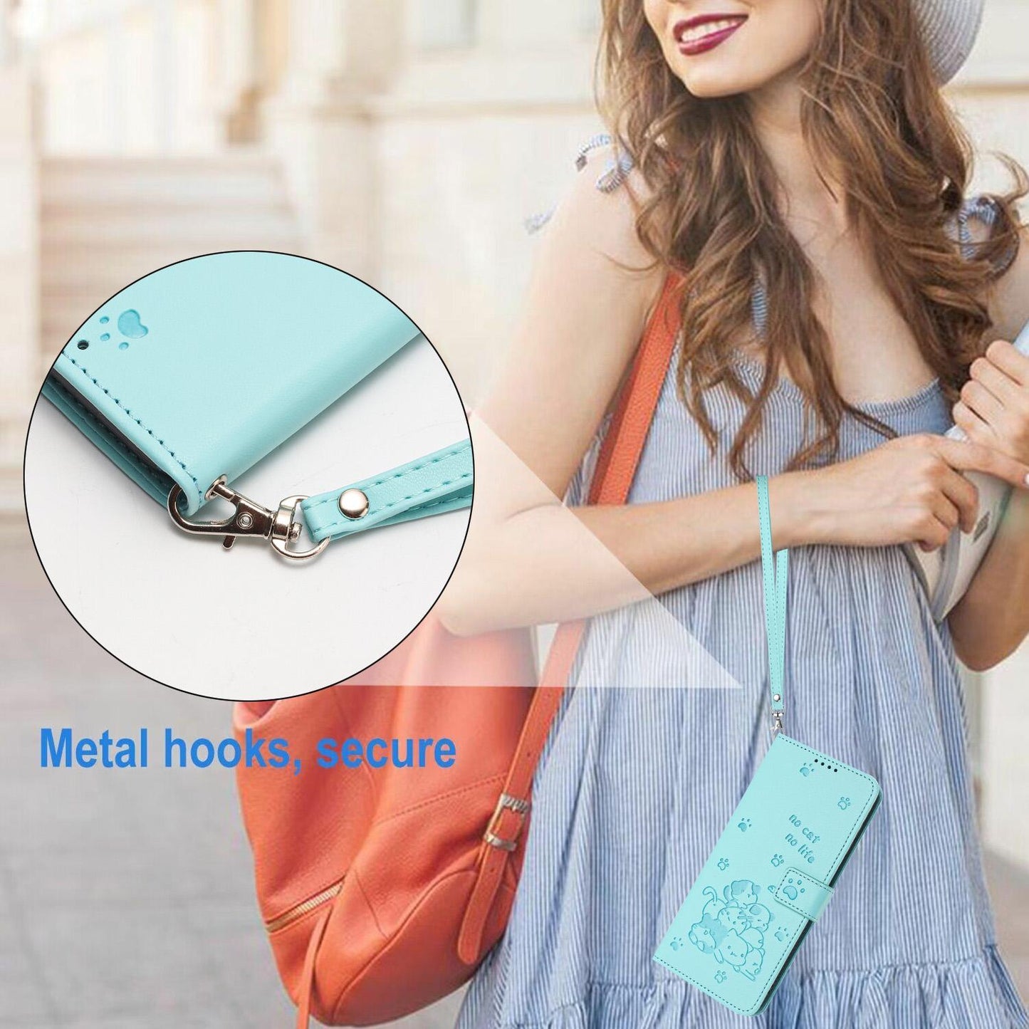 For vivo V50 5G Global Embossed Kitten Phone Leather Case with Lanyard(Mint Green)