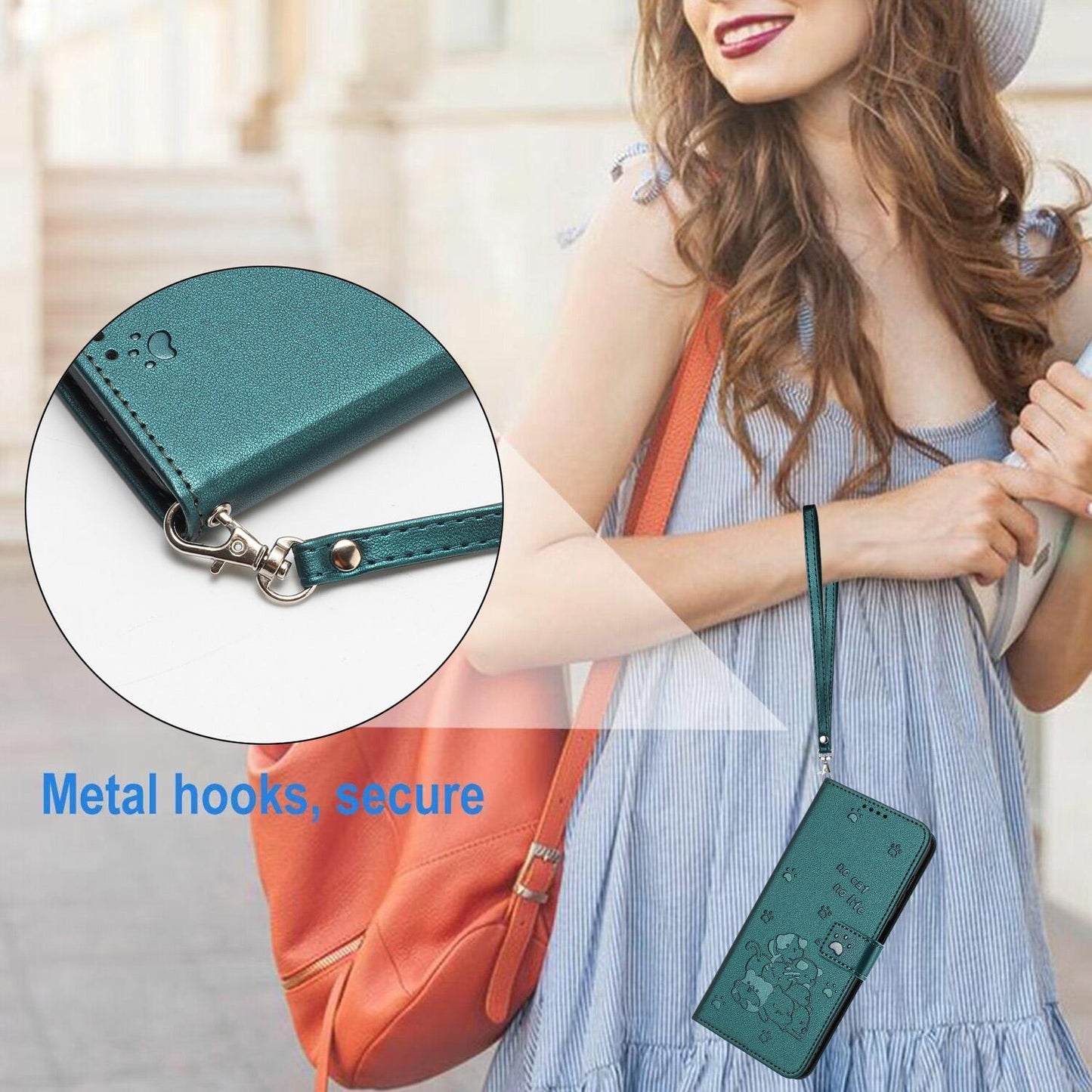 For vivo V50 5G Global Embossed Kitten Phone Leather Case with Lanyard(Dark Green)