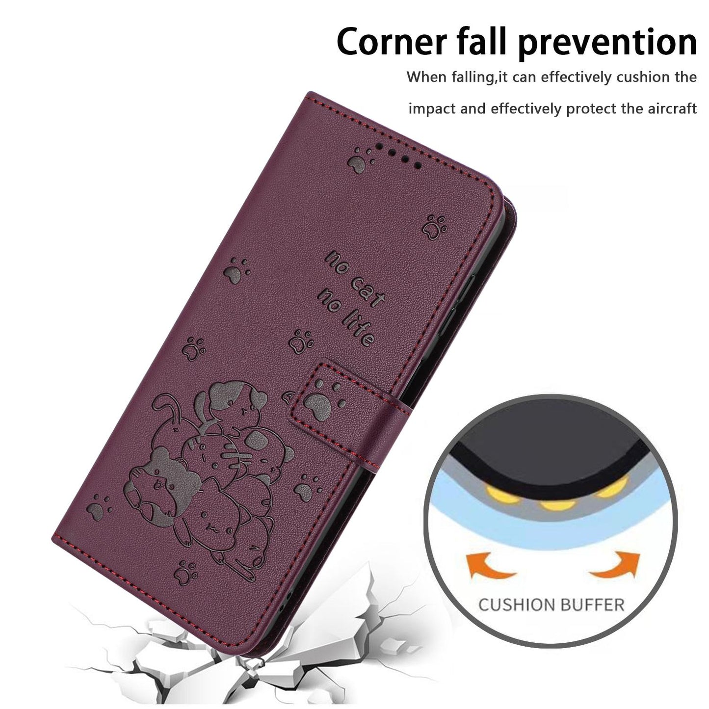For vivo V50 5G Global Embossed Kitten Phone Leather Case with Lanyard(Wine Red)