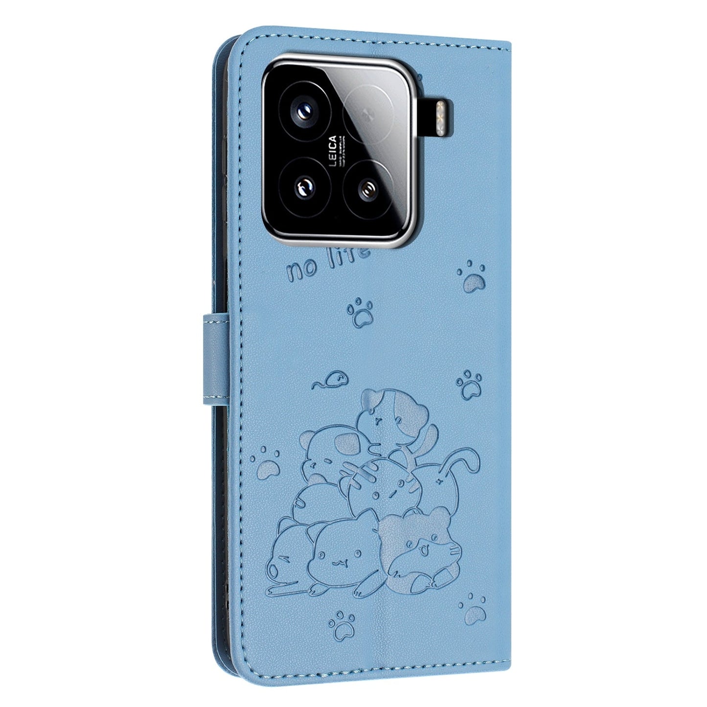 For Xiaomi 15 Embossed Kitten Phone Leather Case with Lanyard(Blue)