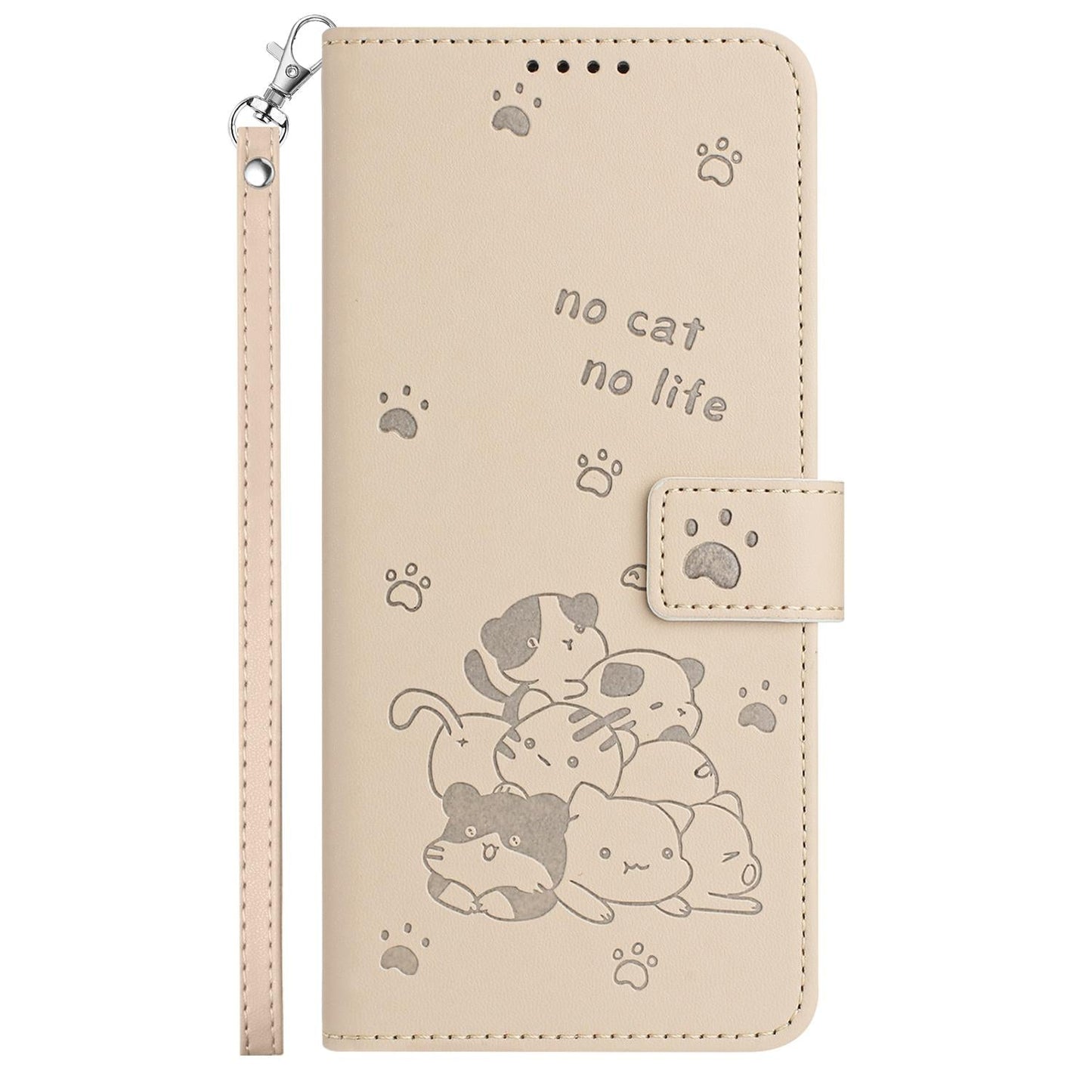 For Samsung Galaxy S25 Edge 5G Embossed Kitten Phone Leather Case with Lanyard(Beige)