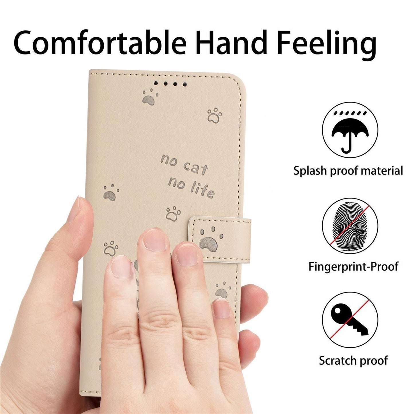 For Samsung Galaxy S25 Edge 5G Embossed Kitten Phone Leather Case with Lanyard(Beige)