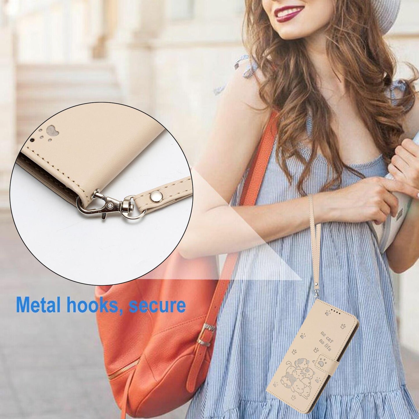 For Samsung Galaxy S25 Edge 5G Embossed Kitten Phone Leather Case with Lanyard(Beige)