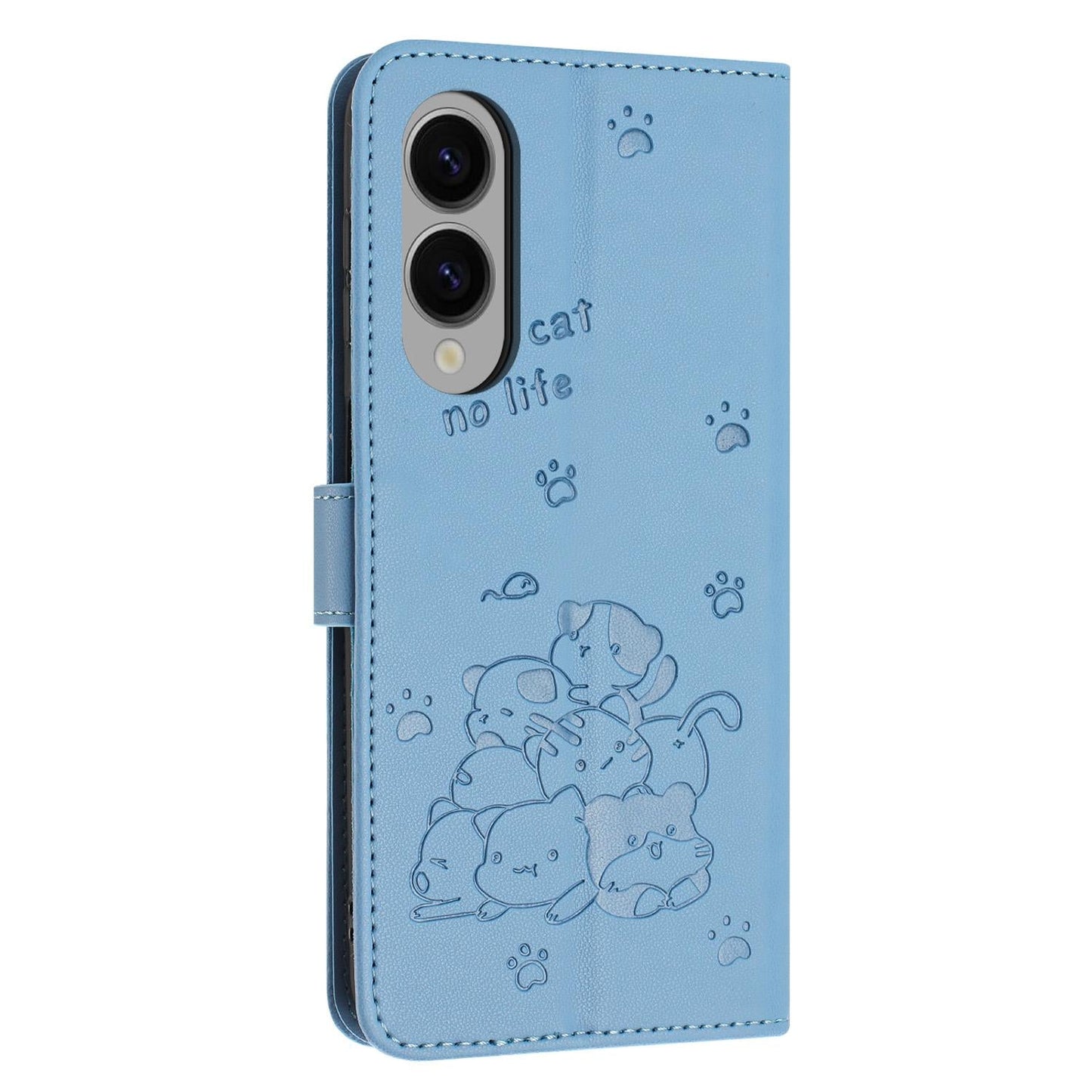 For Samsung Galaxy S25 Edge 5G Embossed Kitten Phone Leather Case with Lanyard(Blue)