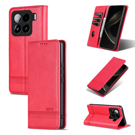 For Xiaomi 15 AZNS Magnetic Calf Texture Flip Leather Phone Case(Red)