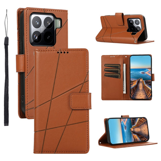 For Xiaomi 15 PU Genuine Leather Texture Embossed Line Phone Case(Brown)