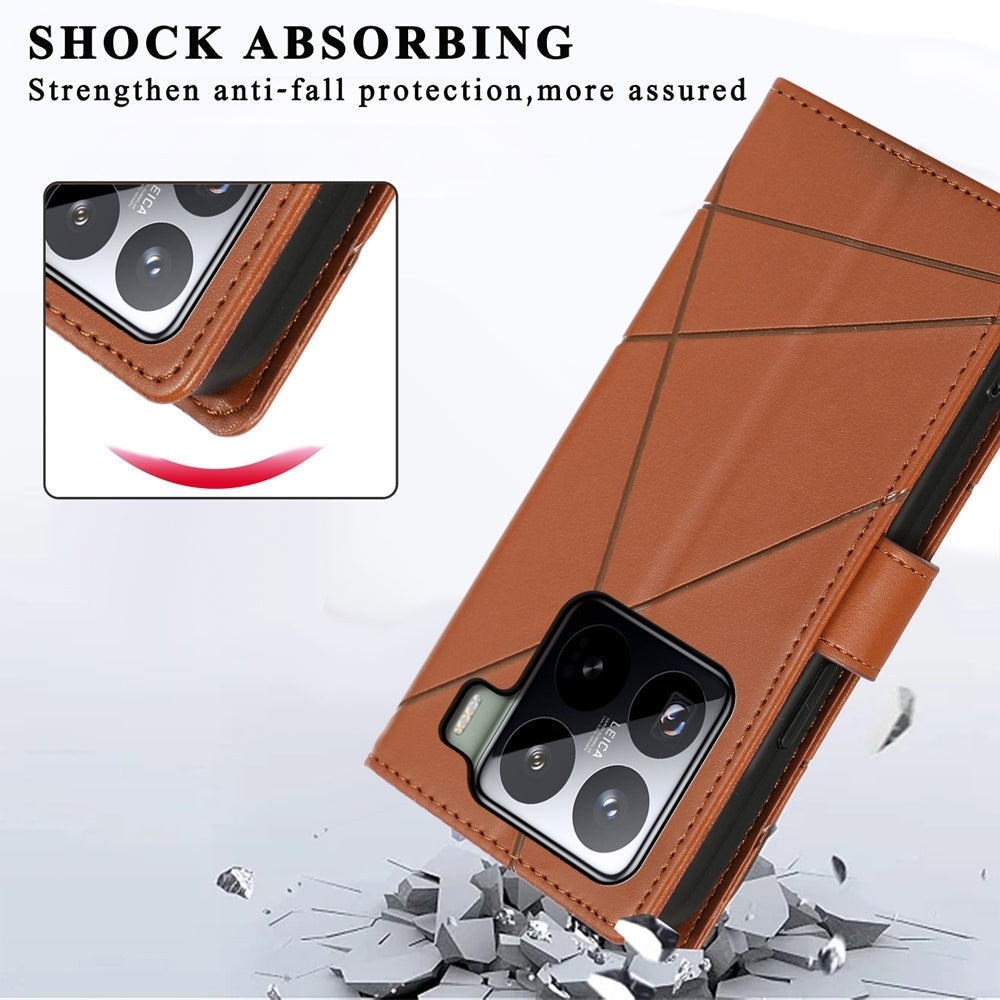 For Xiaomi 15 PU Genuine Leather Texture Embossed Line Phone Case(Brown)