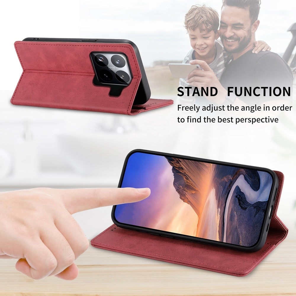 For Xiaomi 15 Business Solid Color Magnetic RFID Leather Phone Case(Red)