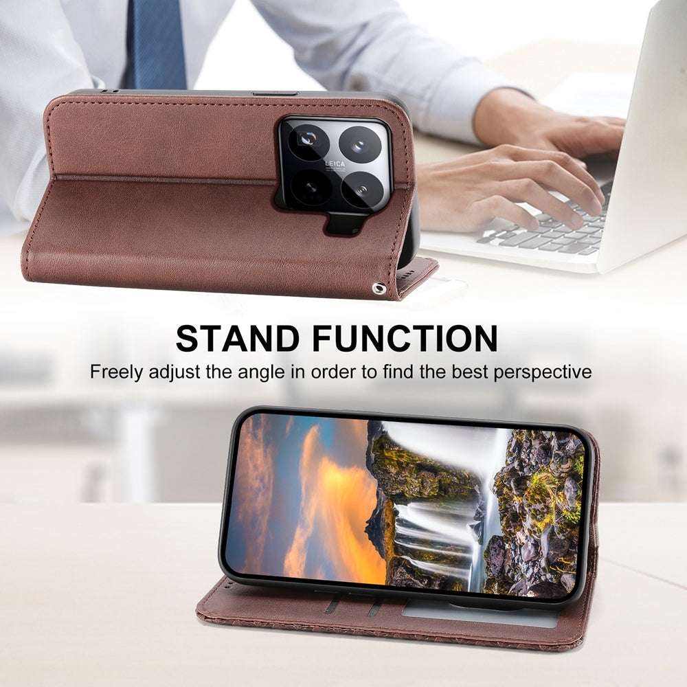For Xiaomi 15 Cubic Grid Calf Texture Magnetic Leather Phone Case(Brown)