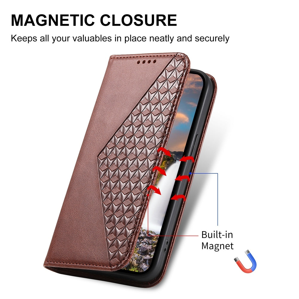 For Xiaomi 15 Cubic Grid Calf Texture Magnetic Leather Phone Case(Brown)