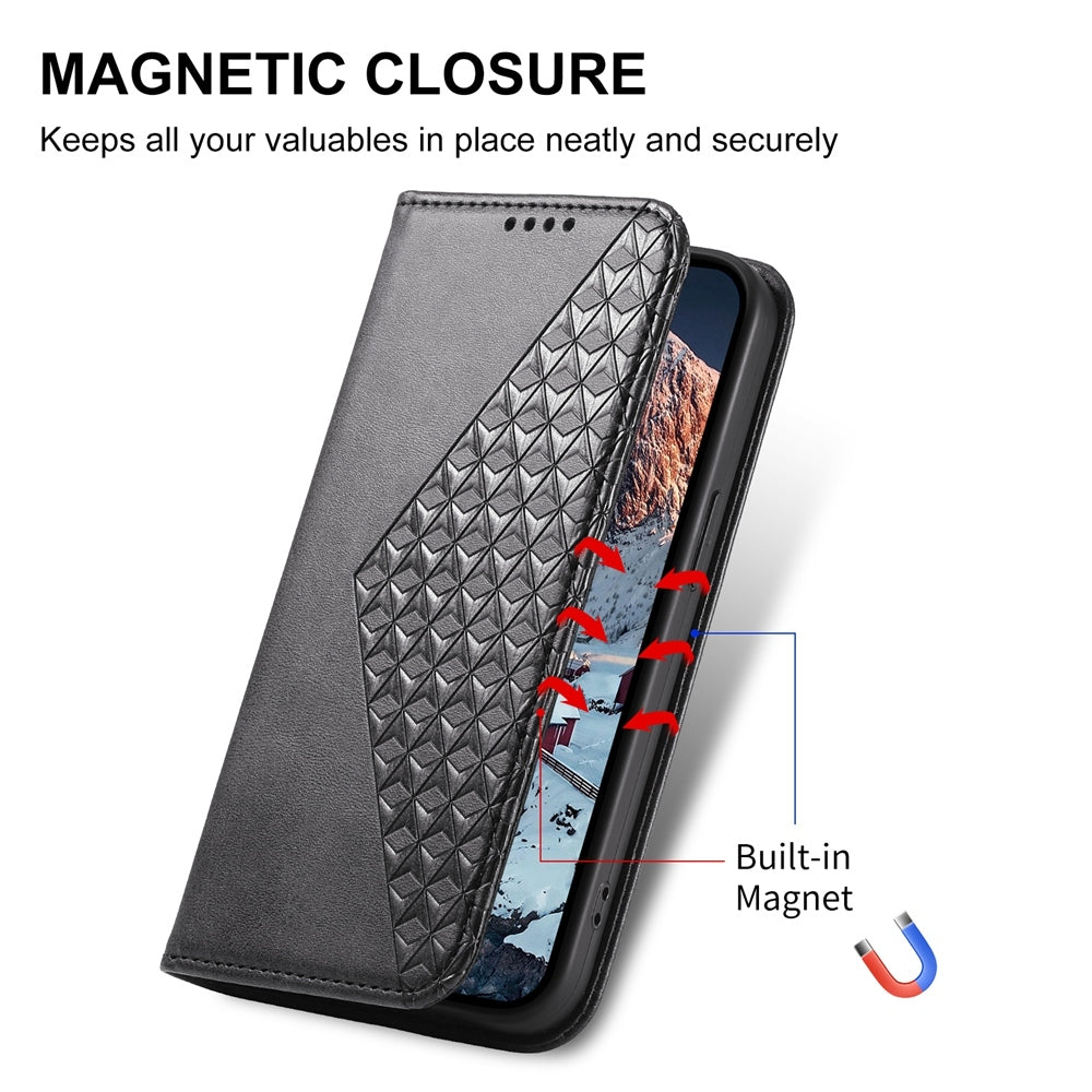 For Xiaomi 15 Pro Cubic Grid Calf Texture Magnetic Leather Phone Case(Black)