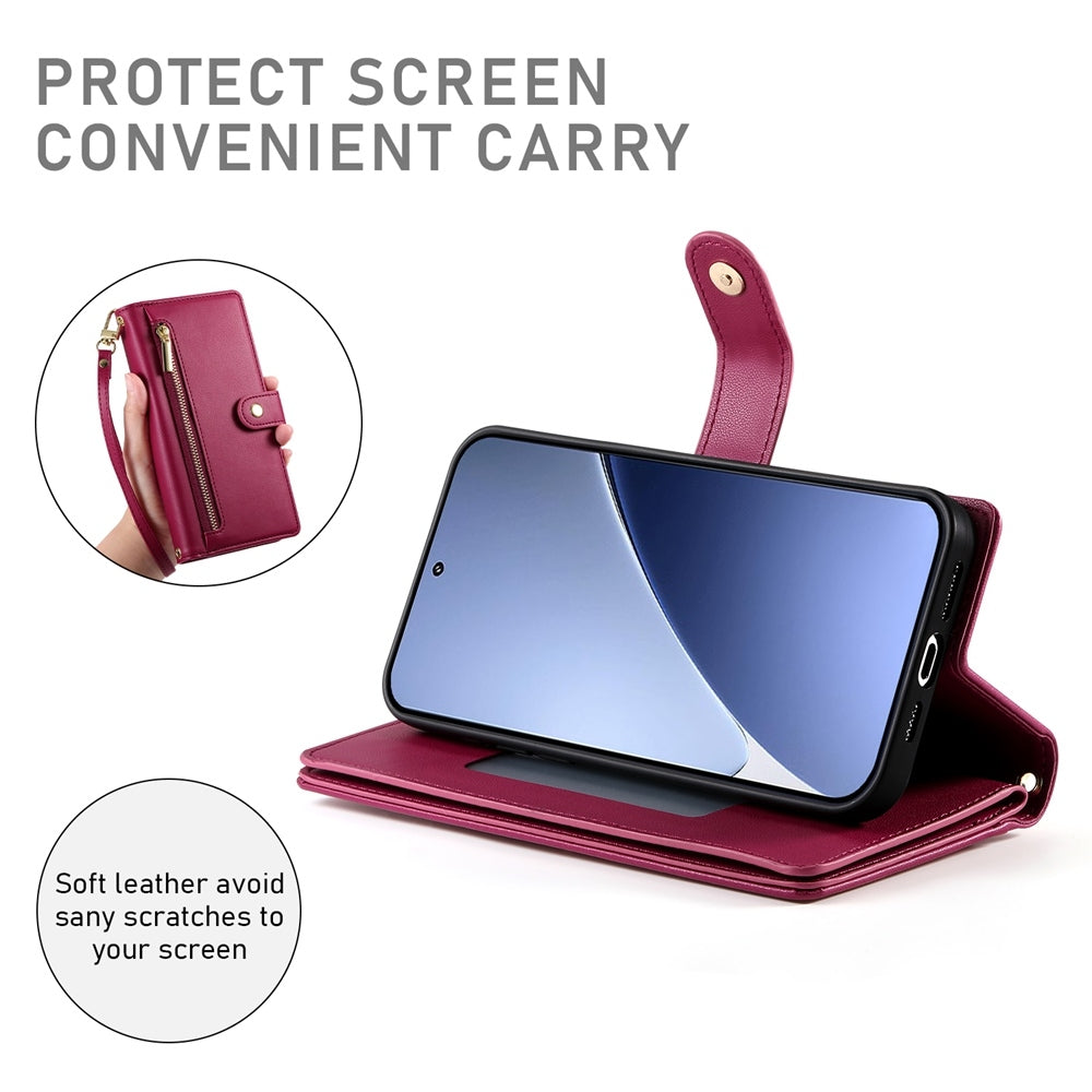 For Xiaomi 15 Pro Nine Card-slot Zipper Wallet Bag Leather Phone Case(Red)