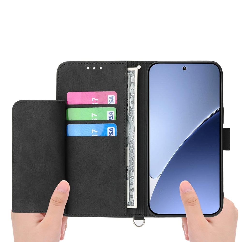 For Xiaomi 15 Skin Feel Flowers Embossed Wallet Leather Phone Case(Black)