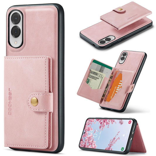 For Samsung Galaxy S25 Edge 5G JEEHOOD J01 Retro Magnetic Detachable Wallet Phone Case(Pink)