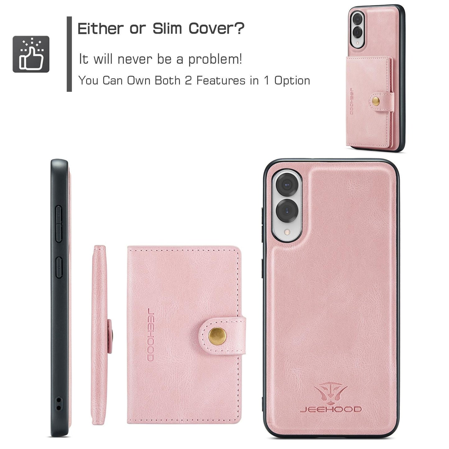 For Samsung Galaxy S25 Edge 5G JEEHOOD J01 Retro Magnetic Detachable Wallet Phone Case(Pink)