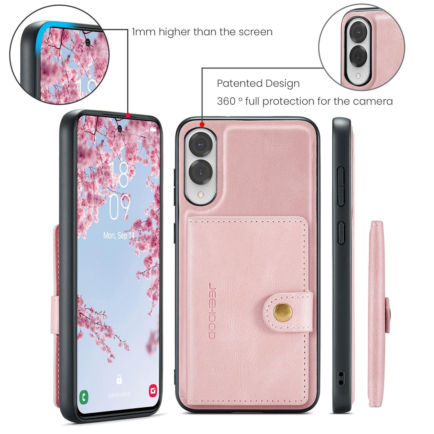 For Samsung Galaxy S25 Edge 5G JEEHOOD J01 Retro Magnetic Detachable Wallet Phone Case(Pink)