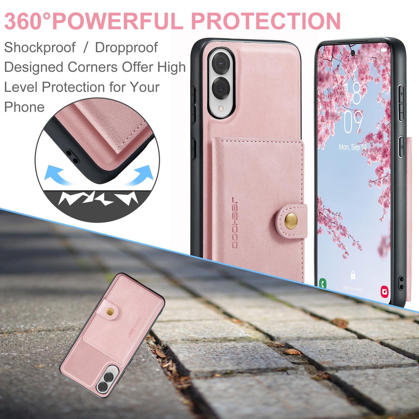 For Samsung Galaxy S25 Edge 5G JEEHOOD J01 Retro Magnetic Detachable Wallet Phone Case(Pink)