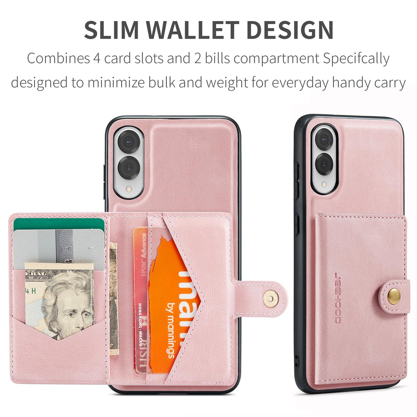 For Samsung Galaxy S25 Edge 5G JEEHOOD J01 Retro Magnetic Detachable Wallet Phone Case(Pink)