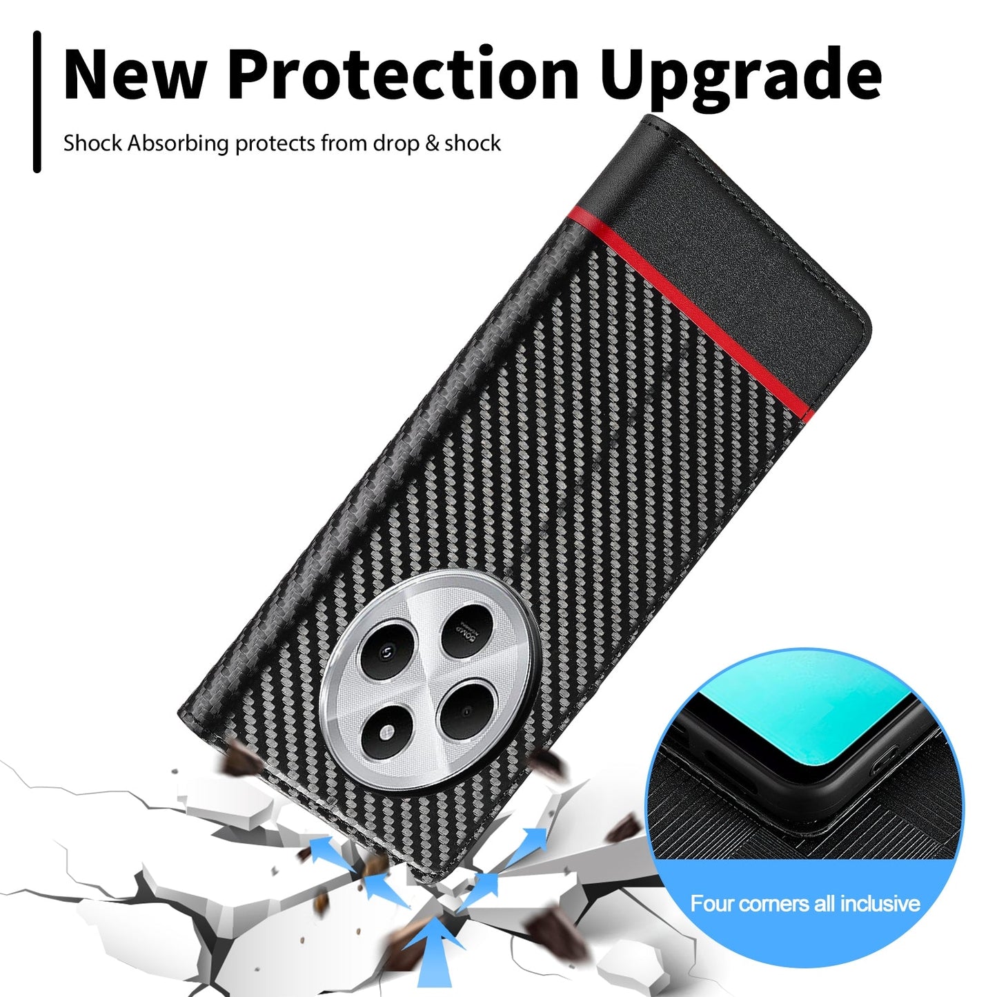 For Redmi 14C 4G LC.IMEEKE Carbon Fiber Texture Flip Leather Phone Case(Horizontal Black)