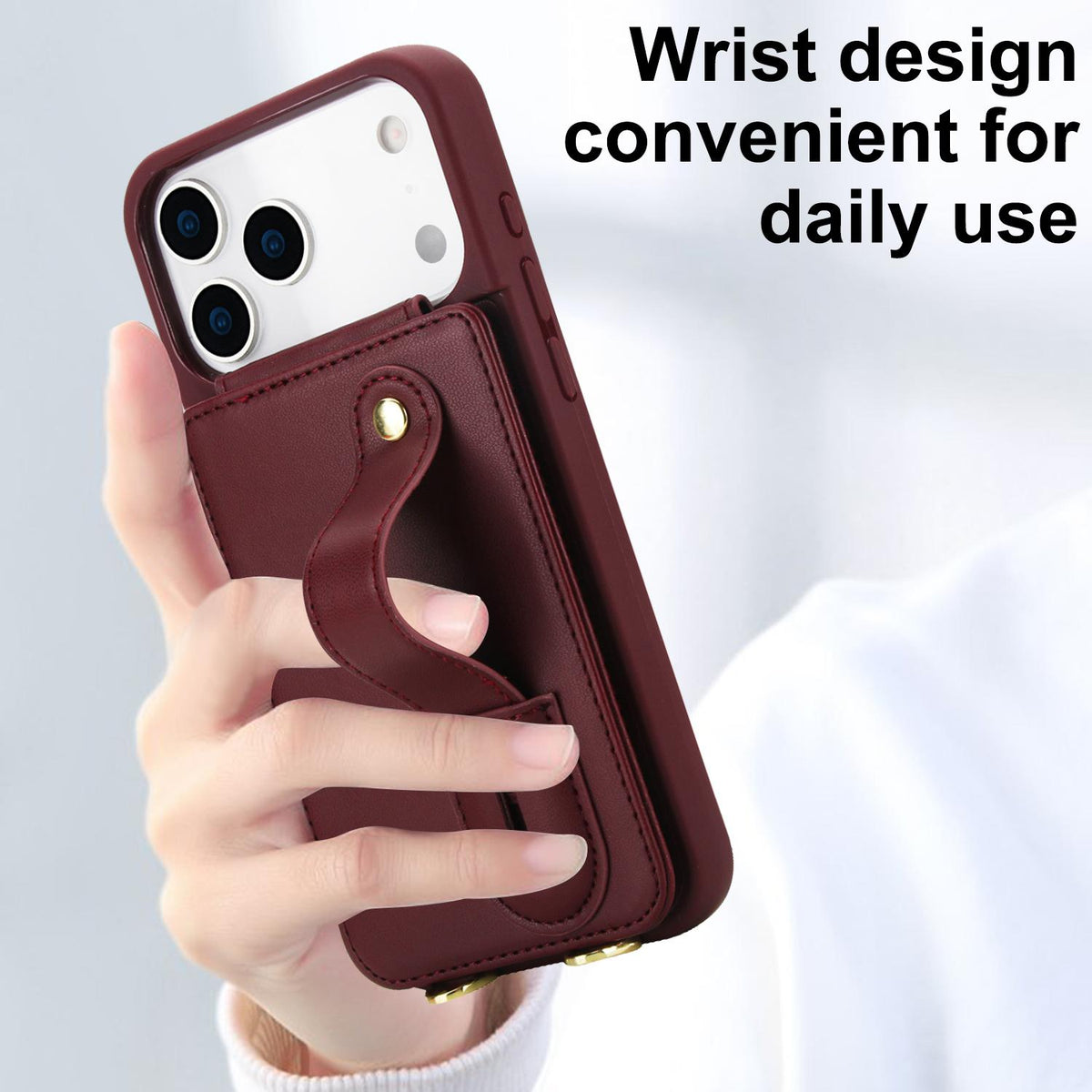 Compatible with iPhone 18 Pro Max & 17 Pro Max Wristband Vertical Flip Wallet Back Cover Phone Case with Long Lanyard - Wine Red