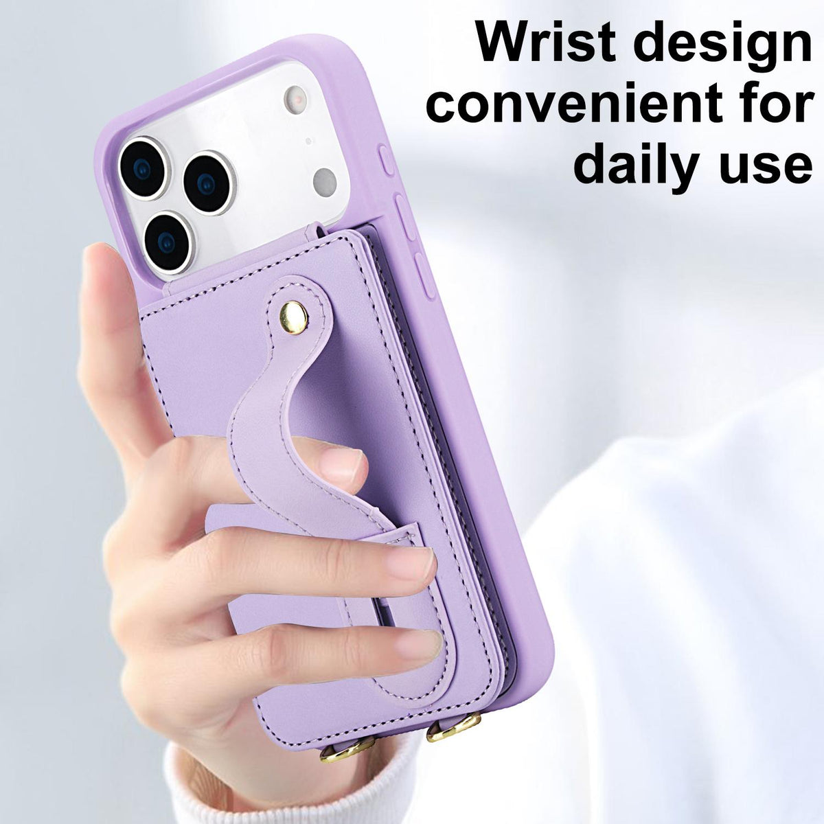 Compatible with iPhone 18 Pro Max & 17 Pro Max Wristband Vertical Flip Wallet Back Cover Phone Case with Long Lanyard - Purple
