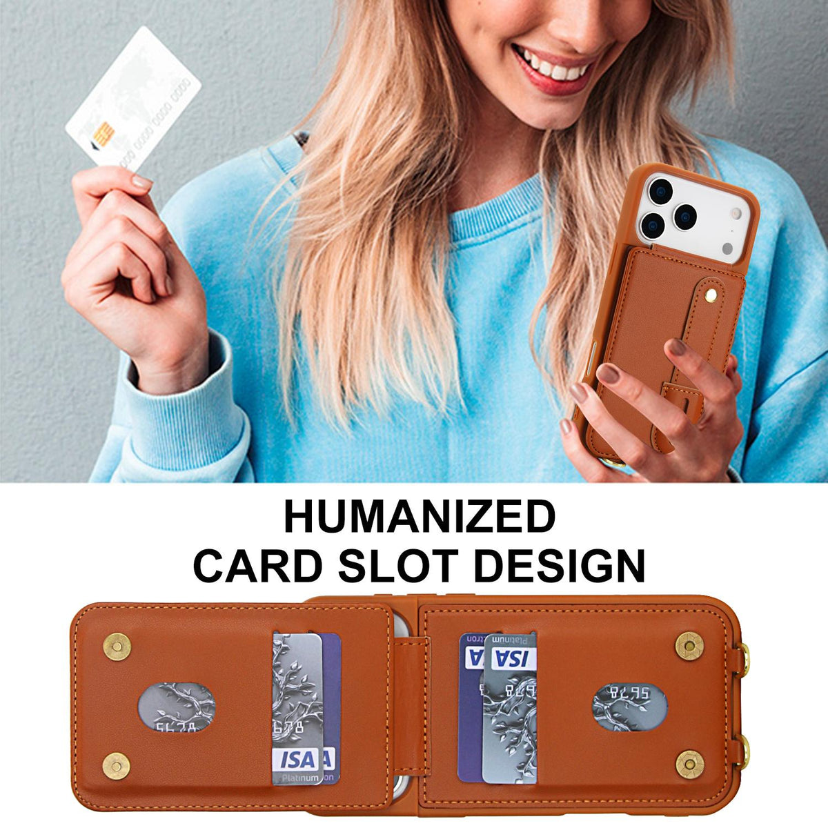 Compatible with iPhone 18 Pro Max & 17 Pro Max Wristband Vertical Flip Wallet Back Cover Phone Case with Long Lanyard - Brown