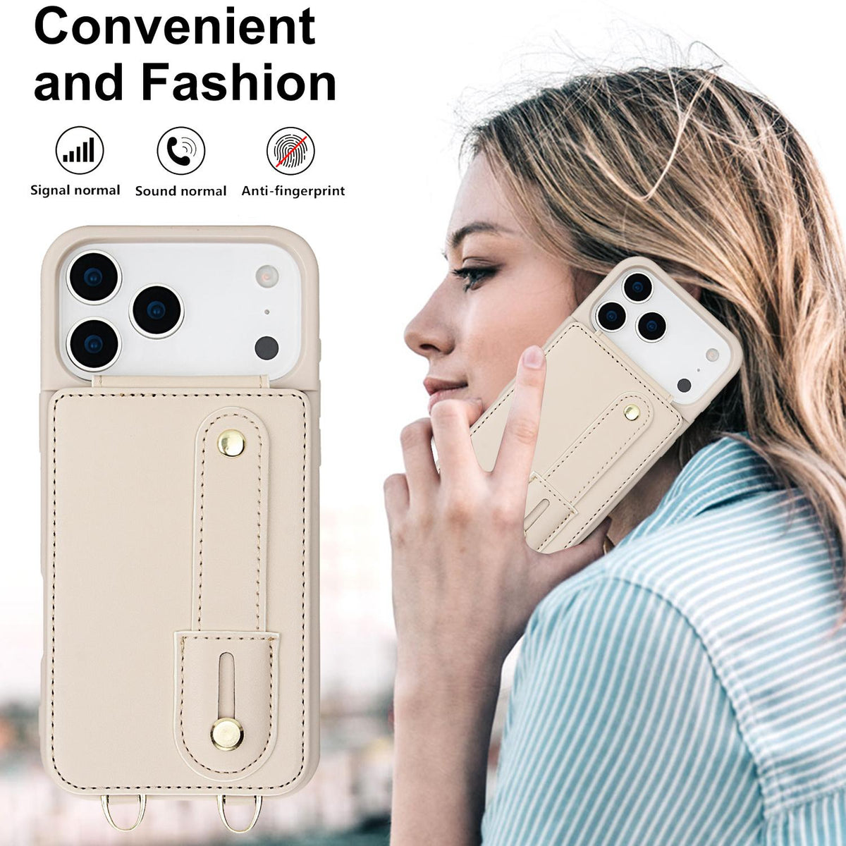 Compatible with iPhone 18 Pro Max & 17 Pro Max Wristband Vertical Flip Wallet Back Cover Phone Case with Long Lanyard - White