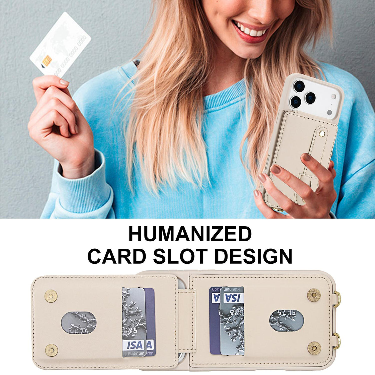 Compatible with iPhone 18 Pro Max & 17 Pro Max Wristband Vertical Flip Wallet Back Cover Phone Case with Long Lanyard - White