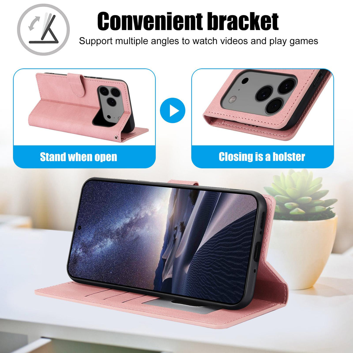 Compatible with iPhone 18 Pro Max & 17 Pro Max Fantasy Skin-feel Calfskin Texture Leather Phone Case - Pink