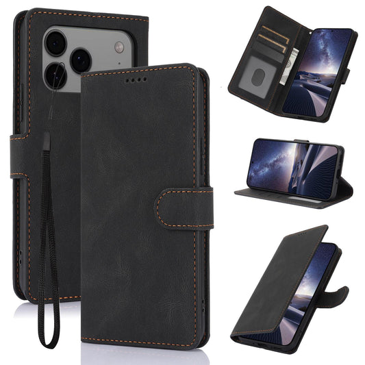Compatible with iPhone 18 Pro Max & 17 Pro Max Fantasy Skin-feel Calfskin Texture Leather Phone Case - Black