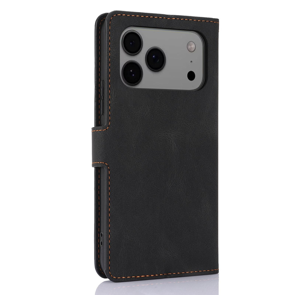 Compatible with iPhone 18 Pro Max & 17 Pro Max Fantasy Skin-feel Calfskin Texture Leather Phone Case - Black