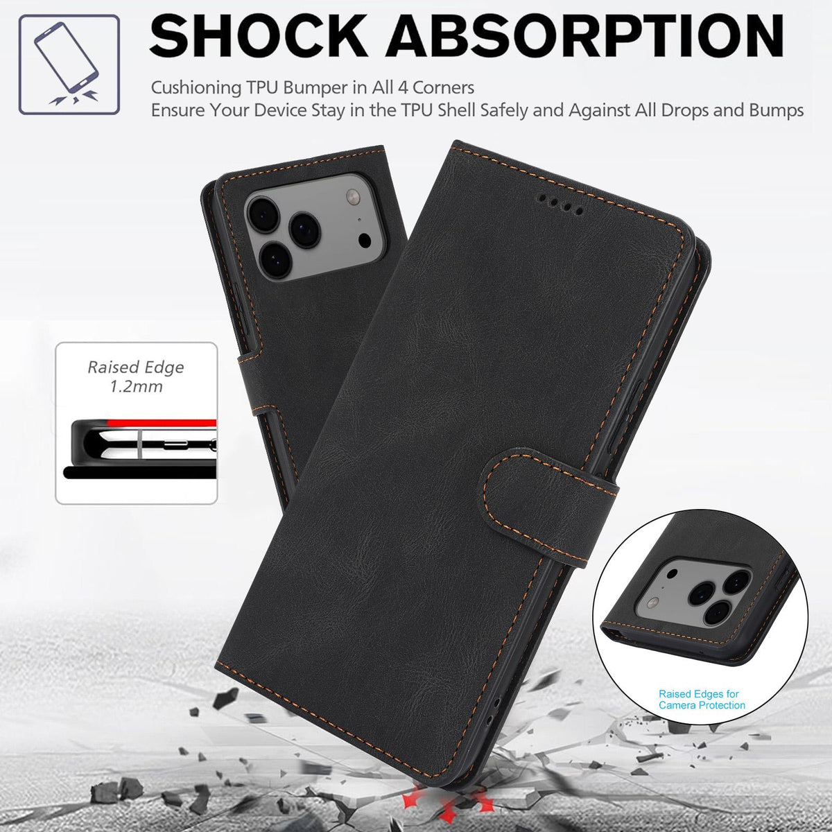 Compatible with iPhone 18 Pro Max & 17 Pro Max Fantasy Skin-feel Calfskin Texture Leather Phone Case - Black