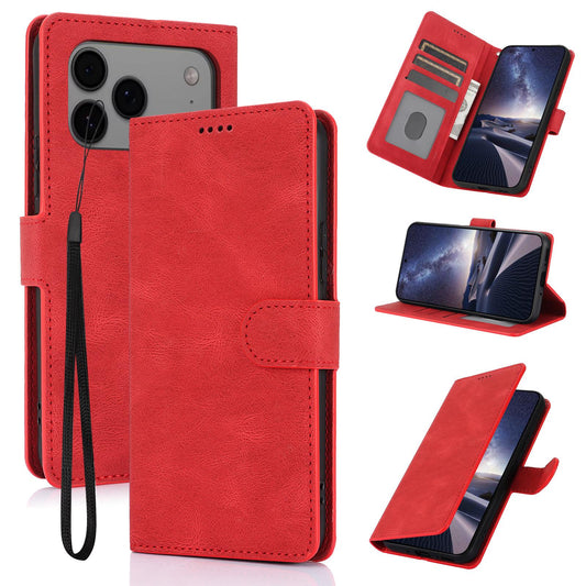 Compatible with iPhone 18 Pro Max & 17 Pro Max Fantasy Skin-feel Calfskin Texture Leather Phone Case - Red
