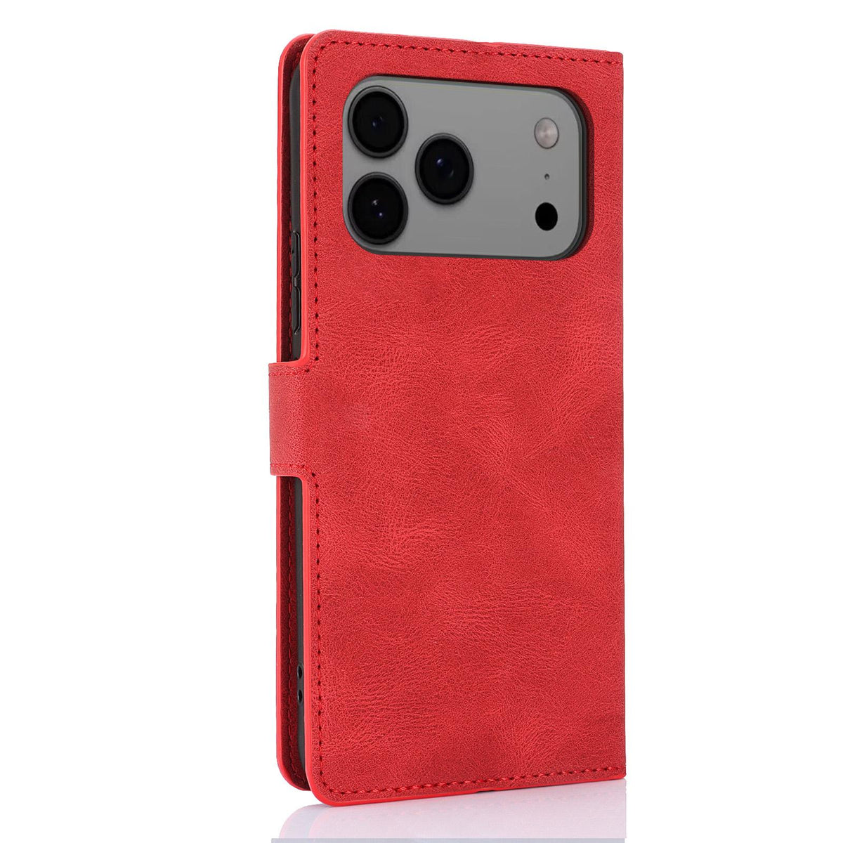 Compatible with iPhone 18 Pro Max & 17 Pro Max Fantasy Skin-feel Calfskin Texture Leather Phone Case - Red