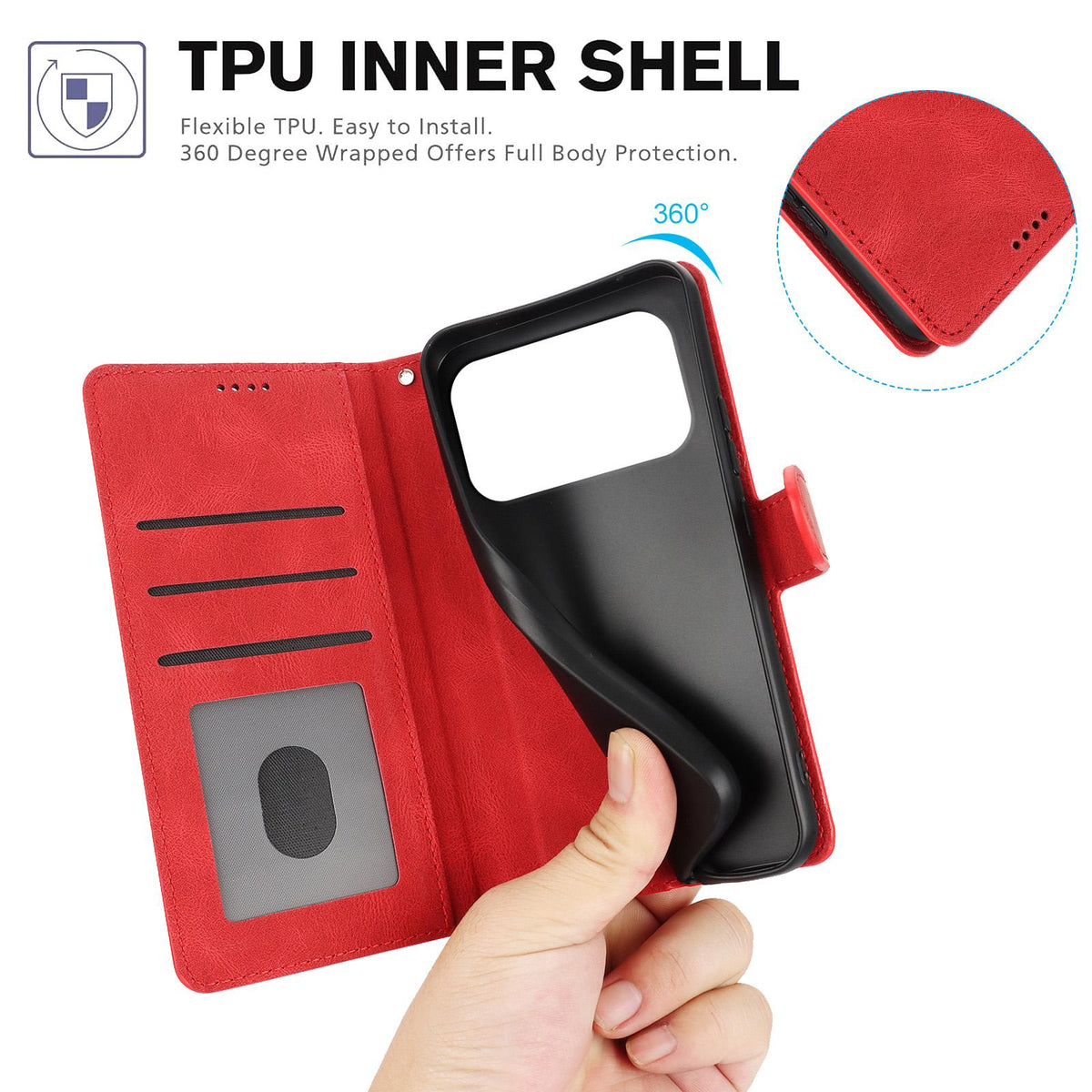 Compatible with iPhone 18 Pro Max & 17 Pro Max Fantasy Skin-feel Calfskin Texture Leather Phone Case - Red