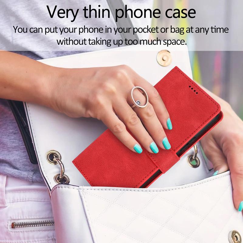 Compatible with iPhone 18 Pro Max & 17 Pro Max Fantasy Skin-feel Calfskin Texture Leather Phone Case - Red