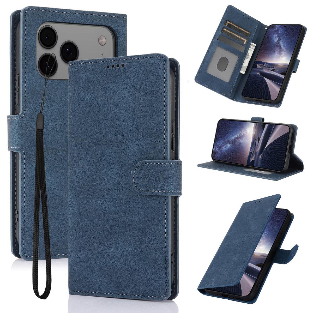 Compatible with iPhone 18 Pro Max & 17 Pro Max Fantasy Skin-feel Calfskin Texture Leather Phone Case - Blue