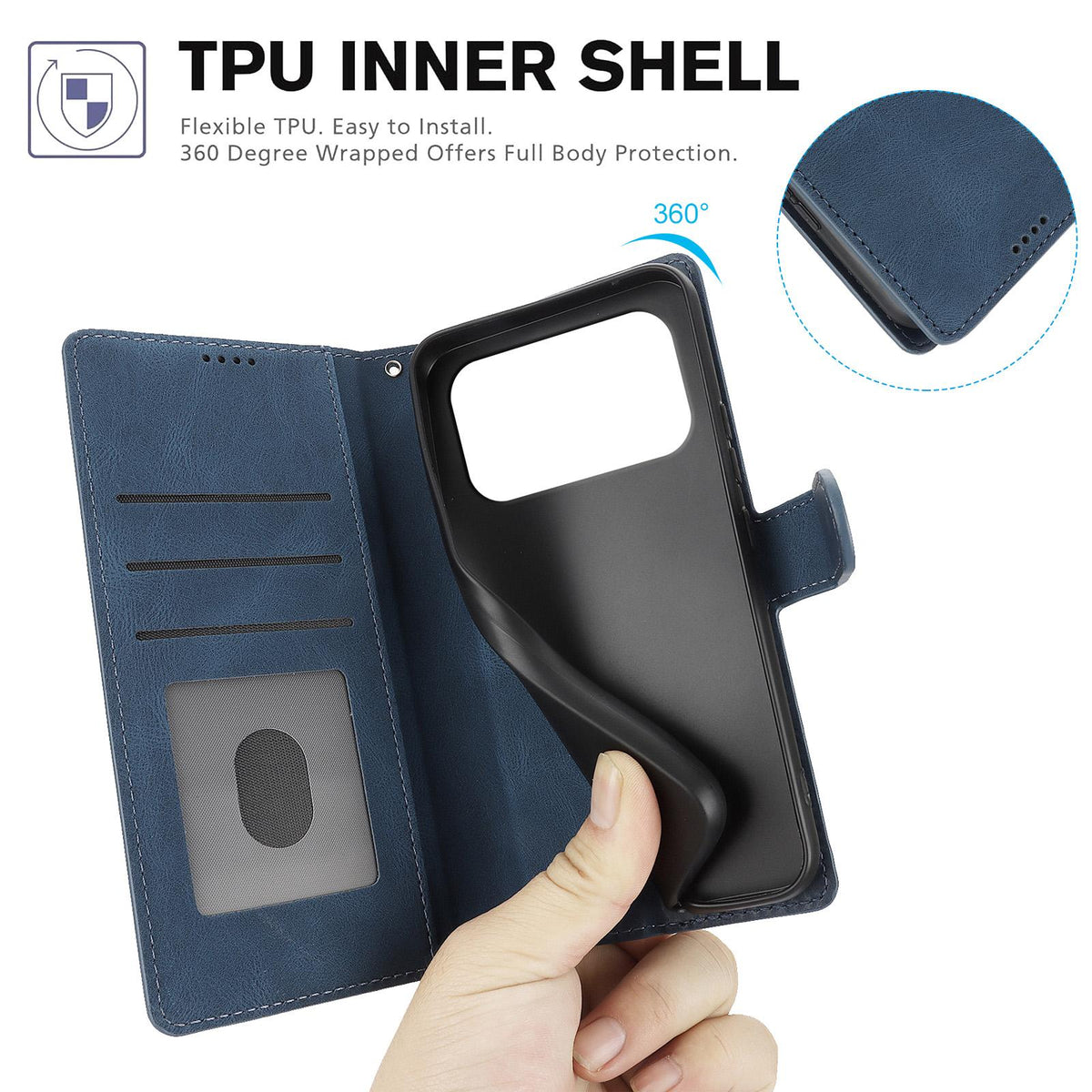 Compatible with iPhone 18 Pro Max & 17 Pro Max Fantasy Skin-feel Calfskin Texture Leather Phone Case - Blue