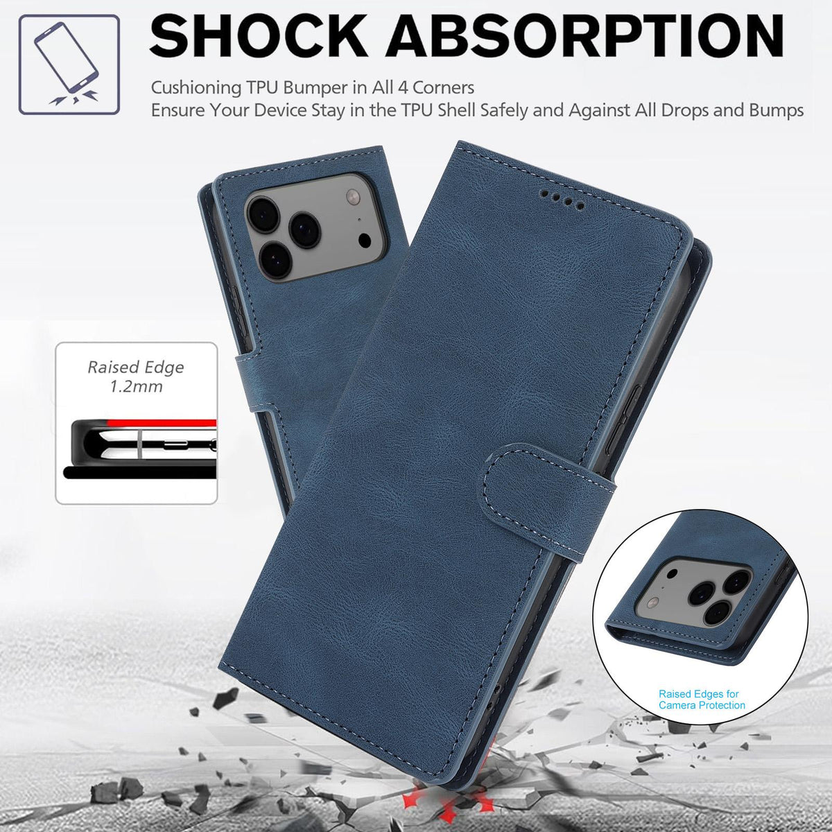 Compatible with iPhone 18 Pro Max & 17 Pro Max Fantasy Skin-feel Calfskin Texture Leather Phone Case - Blue