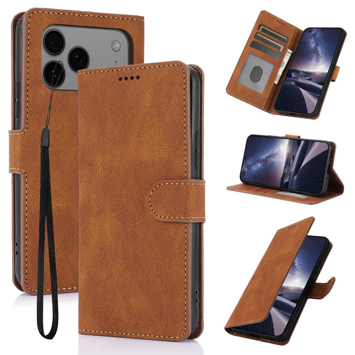 Compatible with iPhone 18 Pro Max & 17 Pro Max Fantasy Skin-feel Calfskin Texture Leather Phone Case - Brown