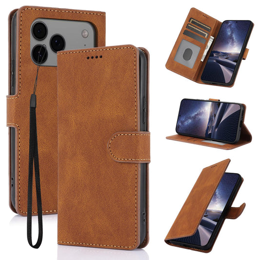 Compatible with iPhone 18 Pro Max & 17 Pro Max Fantasy Skin-feel Calfskin Texture Leather Phone Case - Brown