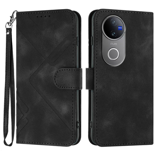 For vivo V50 Line Pattern Skin Feel Leather Phone Case(Black)