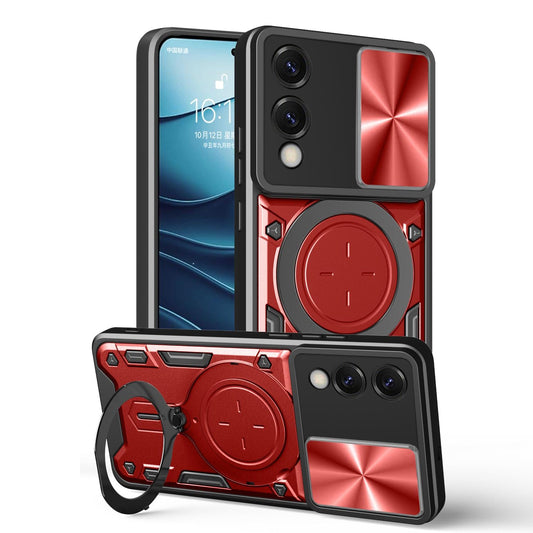 For Samsung Galaxy S25 Edge 5G CD Texture Sliding Camshield Magnetic Holder Phone Case(Red)