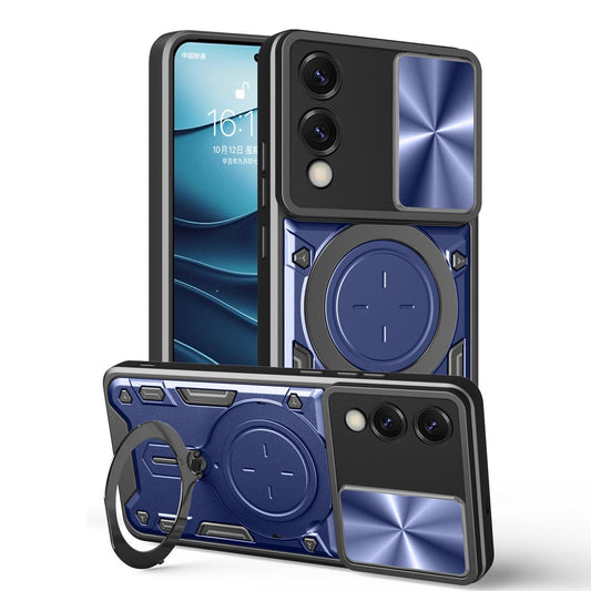 For Samsung Galaxy S25 Edge 5G CD Texture Sliding Camshield Magnetic Holder Phone Case(Blue)