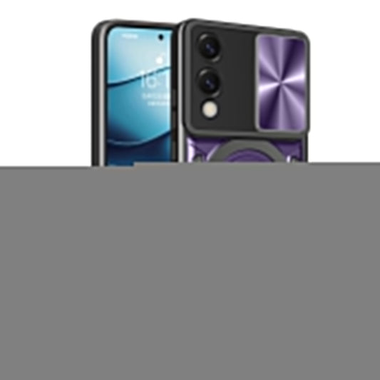For Samsung Galaxy S25 Edge 5G CD Texture Sliding Camshield Magnetic Holder Phone Case(Purple)