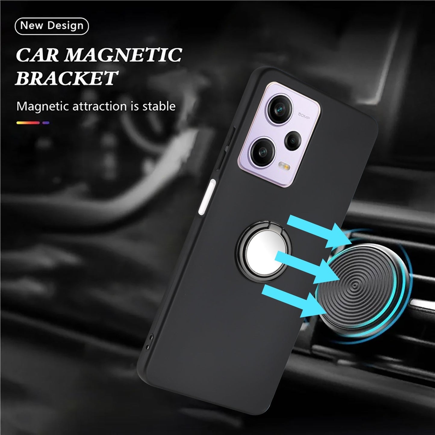 For Redmi 14C 4G Matte Ring Holder TPU Phone Case(Black)