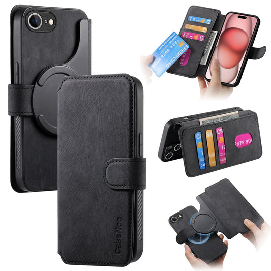 For iPhone 16e CaseNeo MagSafe RFID Anti-theft Retro Leather Phone Case(Black)